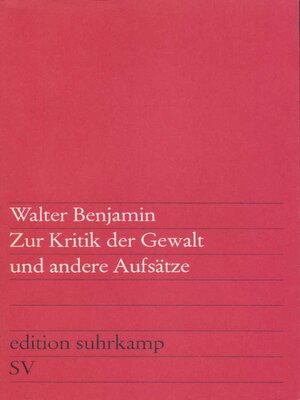 cover image of Zur Kritik der Gewalt und andere Aufsätze